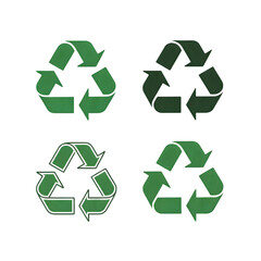 Obraz premium Four green recycling symbols in varying shades and styles, promoting sustainability and eco-conscious practices.