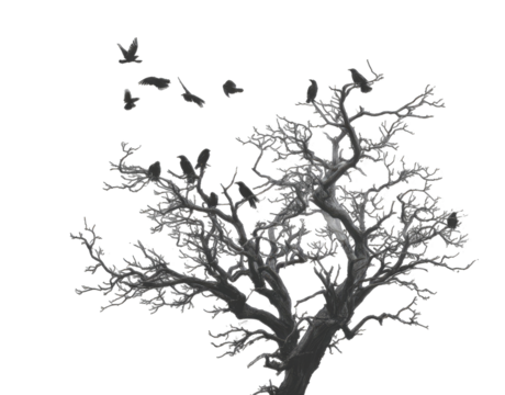 Silhouetted winter tree with birds - Powered by Adobe