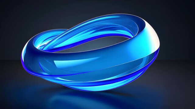 Elegant Abstract 3D blue loop: An exquisite 3D rendering of a glossy blue Mobius strip-shaped loop, seamlessly curving against a dark backdrop, symbolizing infinity and innovation.