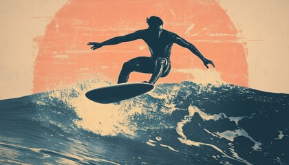 Retro Surf Template For Surf Club, Surf Shop, And Surf Merchandise Suitable For A Vintage Surf Theme. Perfect For Surfing Enthusiasts.