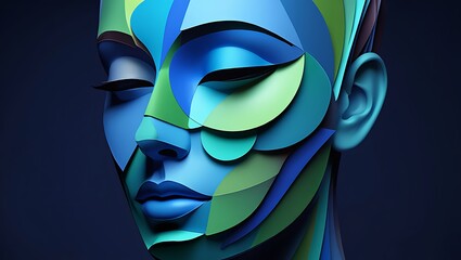 Abstract Human Face Composed of Colorful Geometric Shapes