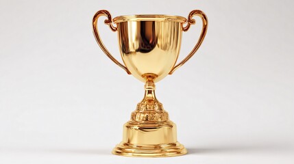 Shiny Gold Trophy Cup Award on White Background for Champion Success Concept