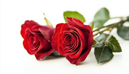 Beautiful Side View Of Red Rose Flowers With Clipping Path On A White Background. Perfect For Valentine'S Day, Mother'S Day, Anniversary Celebrations.