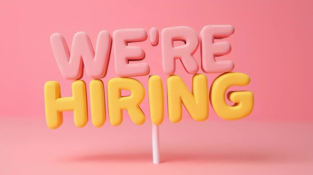 Job hiring recruitment and human resource concept, Colorful sign stating "We're Hiring" on pink background. - Powered by Adobe