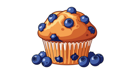 Delicious blueberry muffin illustration with juicy blueberries arranged around base artful presentation