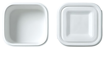 White Square Food Container with Lid Top View Isolated.