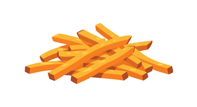 Whimsical cartoon style french fries, a delightful and playful illustration of crispy and golden potato sticks on a clean background