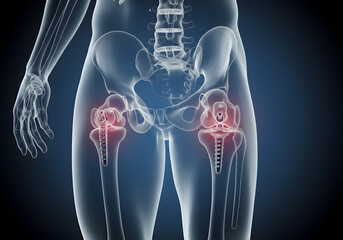 Hip replacement medical illustration