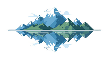 Serene mountain peaks reflected in calm waters offer a geometric, minimalist landscape portraying nature's mirroring beauty and the concept of duality