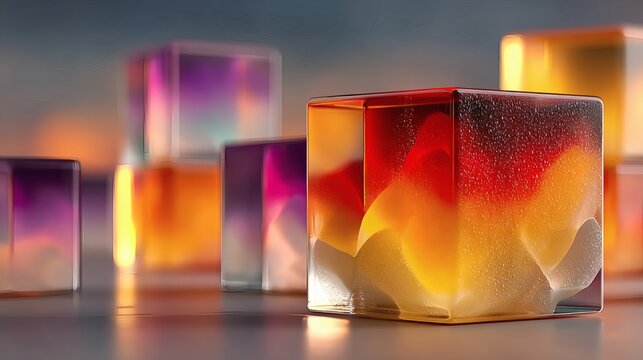 Abstract business optimization concept featuring floating geometric shapes on a smooth gradient background.