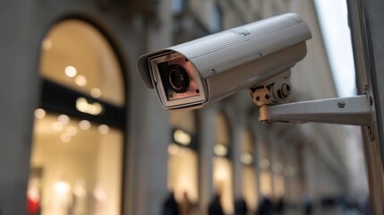 Outdoor security camera on building