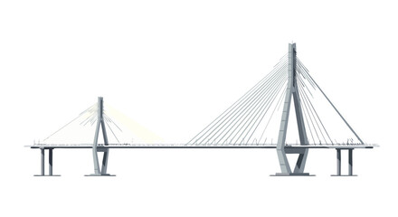 Obraz premium Architectural marvel, A low angle view of a cable-stayed bridge against a pristine white background, demonstrating structural brilliance and modern