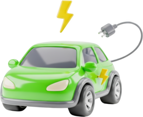 Green electric car charging with lightning bolts isolate green car ecofriendly clean energy automotive