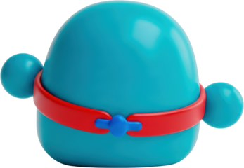 Cartoonish blue round character with red belt and blue clasp small spheres as limbs isolate transparent background transparent background