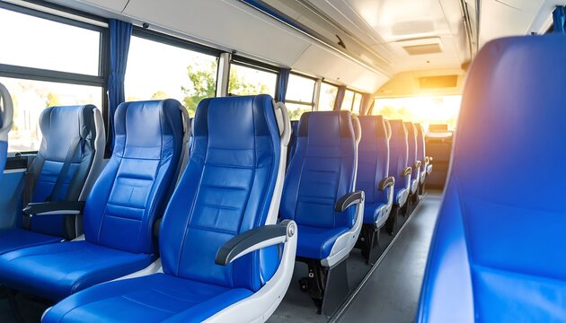 Interior of a bus with blue seats (1) - Powered by Adobe