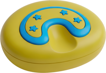 Yellow object with blue wavy shape and blue stars isolate abstract pattern design graphic modern isolated