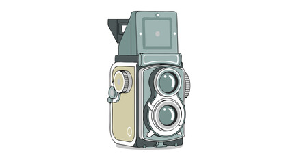 Stylized Illustration of a Classic Twin-Lens Reflex Camera with Nostalgic Aesthetics capturing moments in time with a vintage feel camera design