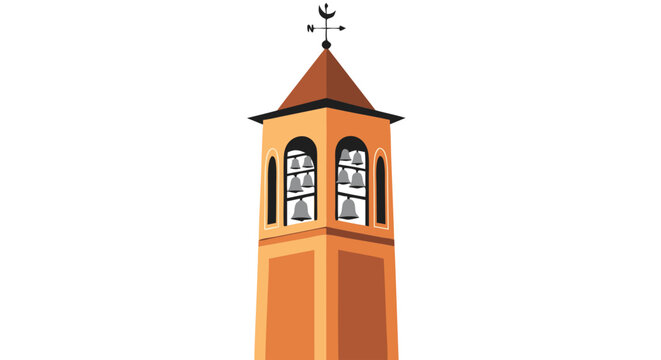 Stylized Illustration of a Bell Tower with Weather Vane on Isolated White Backdrop