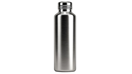Tall Brushed Metal Reusable Water Bottle with Ribbed Screw Cap.