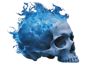 Fiery skull profile against a black background