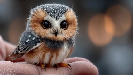 Adorable baby owl in the hand - Powered by Adobe