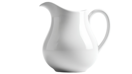 Elegant White Porcelain Creamer Pitcher with a Gently Curved Body and a Comfortable Handle.