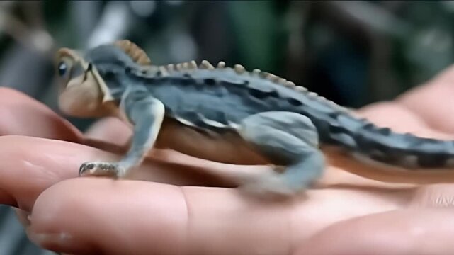 close up of baby lizard in a hand