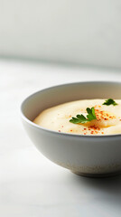 Creamy Mashed Potatoes With Melted Butter and Fresh Parsley on a White Background