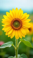 Obraz premium Generative AI: A Vibrant Sunflower Blooming in a Lush Field Against a Blurred Background