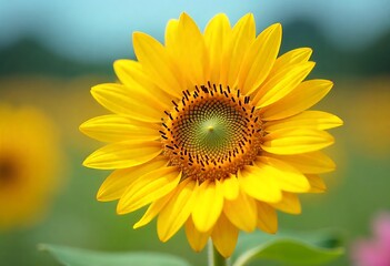 Obraz premium Generative AI: A vibrant sunflower showcases intricate details and natural beauty on a sunny day