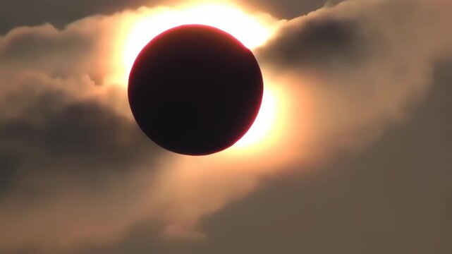 Partial solar eclipse behind hazy clouds