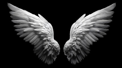 Elegant White Angel Wings on Dramatic Black Background for Creative Design Projects