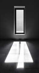 Obraz premium Square window casts blocky light shapes on floor in black-white tones.