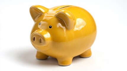Yellow Piggy Bank on White Background - Investment and Savings Concept