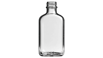 Clear Glass Bottle with Rounded Shoulders and Threaded Neck Isolated.
