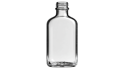 Clear Glass Bottle with Rounded Shoulders and Threaded Neck Isolated.