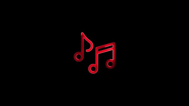 Glowing neon music icon animation with single musical note on black background 4k video