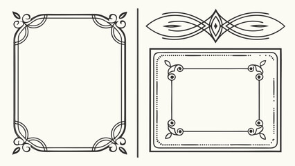Decorative Vintage Frame and Label Borders Vector Set, Elegant Retro Outline Shapes for Invitations, Packaging, Certificates, and Design Templates