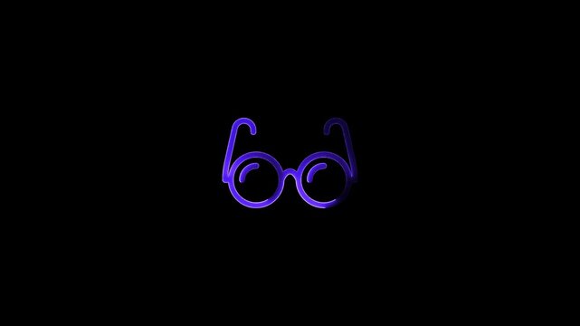 Glowing neon eye glasses sign with reflection and fashion goggles illustration