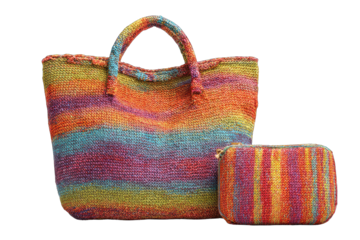 Vibrant multicolored tote bag and matching cosmetic pouch