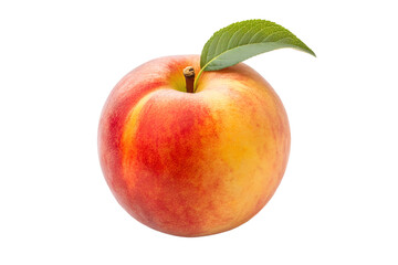 Fresh Ripe Peach Fruit with Green Leaf Isolated on White Background for Healthy Eating and Organic Produce