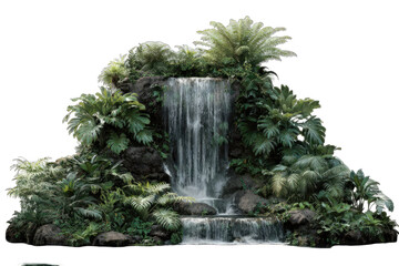 Lush waterfall cascading over rocks and foliage