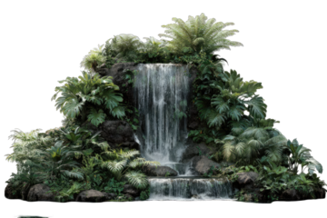 Lush waterfall cascading over rocks and foliage