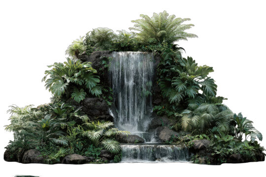 Lush waterfall cascading over rocks and foliage