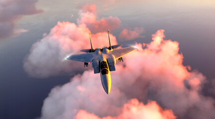 Militar aircraft flying over the sky. © miglagoa