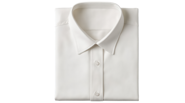 Folded White Dress Shirt with Buttons and Collar Detail.