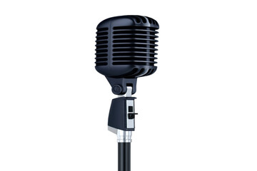 Fototapeta premium Vintage microphone retro audio equipment classic black metal design isolated on transparency background music performance broadcasting nostalgia professional studio elegant style