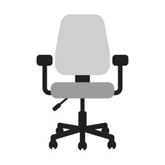 Office chair with wheels and armrests in a simple flat vector illustration.