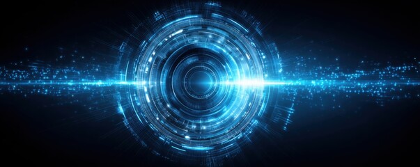 Fototapeta premium The concept of data security with quantum cryptography. A futuristic, glowing circular pattern with radial lines and vibrant blue hues, conveying a sense of technology and digital energy.