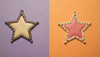 A close up of a star shaped object on a purple and orange background.